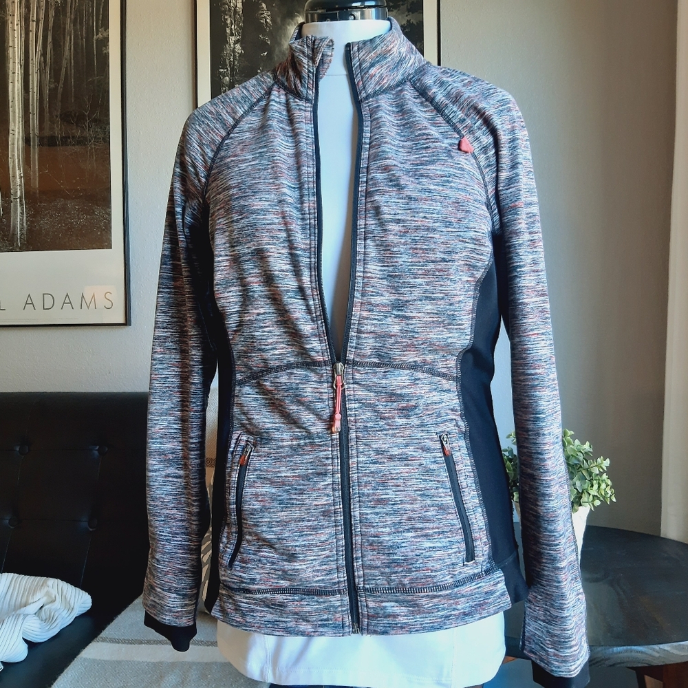 Pink Gray Black Space-Dyed Activewear Zip-Up Jacket by Tangerine Sz M